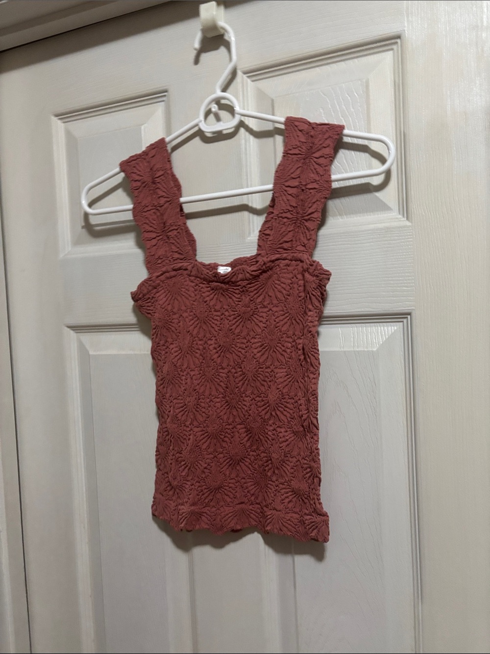 Textured Square-Neck Tank Top in Rust